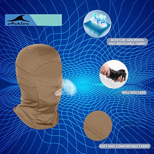 Achiou Balaclava Face Mask, Ski Mask UV Protector Lightweight for Motorcycle Cycling Running Khaki — view 2