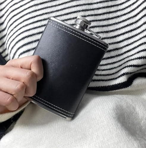 8 oz Stainless Steel Hip Flask with Funnel for Men and Women, Leak-Proof Pocket Whisky Flask with Black Textured Finish, Portable Alcohol Bottle for Camping, Festivals, Hiking, Travel and Gifting — view 2