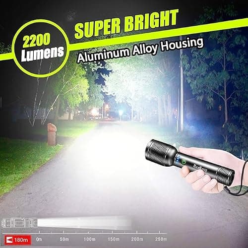 REHKITTZ Rechargeable LED Torches, [2 Pack], 2200 Lumens, Super Bright — view 2