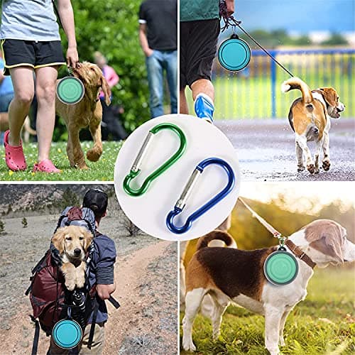 SLSON Collapsible Dog Bowls 2 Pack Dog Travel Bowl with Lid and Carabiners Pet Feeding Water Bowl Portable Dog Feeder for Walking, Travelling and Daily Use(350ml) — view 6