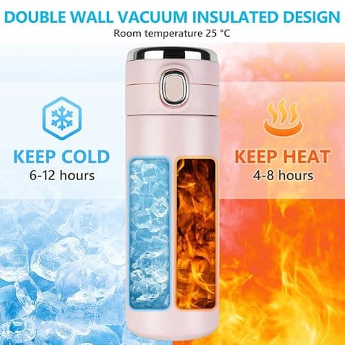 Flintronic 450ML Travel Mug Reusable Coffee Cup with Leakproof Lid Insulated Coffee Mug for Hot & Cold Drinks, BPA-Free LED Temperature Display Vacuum Stainless Steel Travel Mug (Pink) — view 6