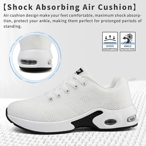 Womens Trainers Running Shoes Air Cushion Arch Support Sneakers Platform Trainers Ladies Walking Shoes Mesh Breathable Lightweight Sport Sneakers Outdoor Gym Athletic Tennis Jogging White — view 5