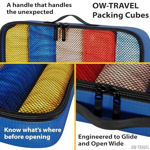OW-Travel Packing Cubes for Suitcases 5 Pcs Blue Large with Mesh Zip Pouch — view 5