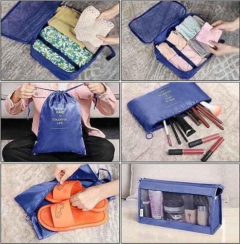 Packing Cubes for Suitcase 8 Pcs Waterproof Travel Cubes Foldable Luggage Storage Bag Lightweight Luggage Packing Organizers Travel Essentials (Sky Blue) — view 3