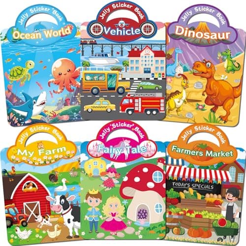 Kalysky 6 Pack Reusable Jelly Sticker Books for Toddlers 2-6 Girls Boys