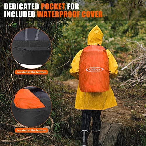 G4Free 35L Waterproof Hiking Backpack Outdoor Rucksack Trekking Daypack for Camping Hiking Backpacking Climbing with Rain Cover — view 6