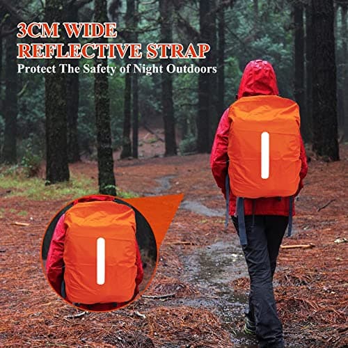 Waterproof Backpack Cover with Reflective, 15L-25L Rucksack Rain Cover with Storage bag, Rainproof Rucksack Cover for Hiking Camping Traveling Cycling (Orange, S) — view 6