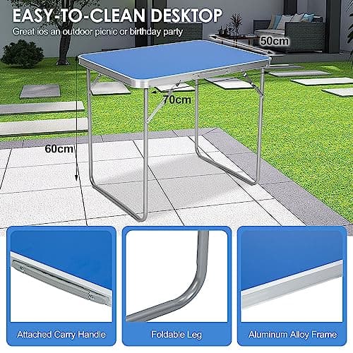 Holdfiturn Camping Table Portable Folding Picnic Table Lightweight Aluminum Picnic Table with Handle Indoor Outdoor Foldable Table for Beach Party BBQ Picnic 70x50x60cm — view 4