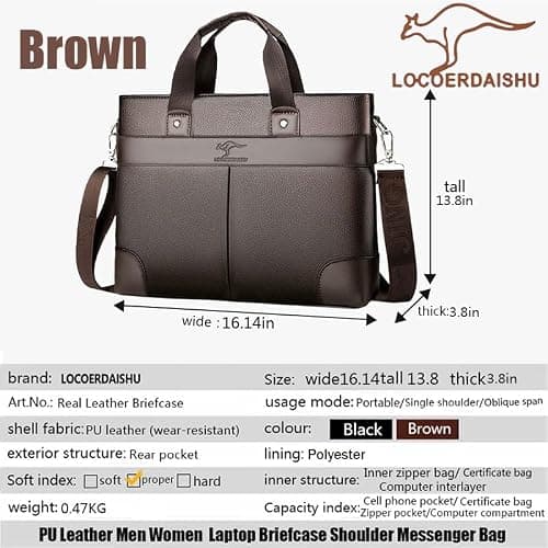 LOCOERDAISHU 15 Inch Laptop Briefcase Messenger Bag for Men Women, Waterproof Laptop Shoulder Bag, Business Laptop Crossbody Daypack for Office Work Travel Outdoor (Brown) — view 4