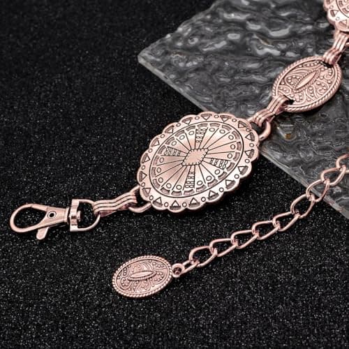 Liutufy Women's Concho Chain Belt Western Cowgirl Metal Waist Chain Belt for Dress, C Rose Gold, L: 53.1 in/135 cm — view 5