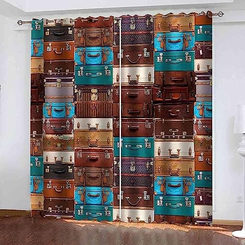 Blackout Curtains 3D Vintage Suitcase,100% Polyester Fabric Anti-Bacterial Suitable Living Room Bedroom Office Children'S Room Blackout Curtain/Uv Protection-8183223594685040