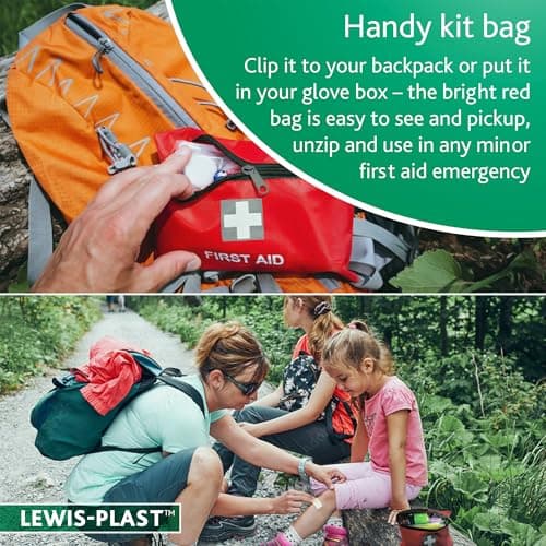 Lewis-Plast Premium 92 Piece First Aid Kit - Safety Essentials for Travel, Car, Home, Camping, Work, Hiking & Holiday Red , Small — view 6