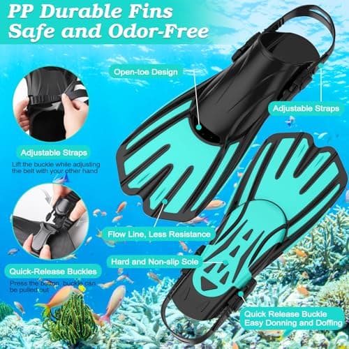 Snorkeling Gear for Adults,3 in 1 Snorkel Set with Panoramic View Diving Mask Anti-Fog Anti-Leak,Dry Top Snorkel,Fins and Travel Bag for Swimming,Snorkeling and Travel Diving — view 6