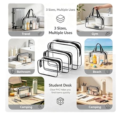 3 Pack Clear Travel Toiletry Pouches Makeup Bags Large Capacity Waterproof PVC Cosmetic Organizers for Suitcase Storage (Orange) — view 4