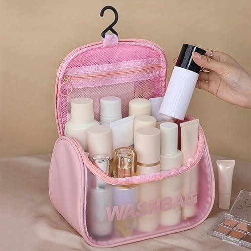Transparent Toiletry Bag, Hanging Toiletry Bag with Hook Large Capacity Travel Makeup Bag with Waterproof Handle Cosmetic Bag Travel Accessories — view 5