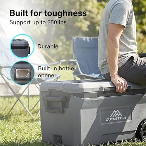 47L Cool Box with Ice Block | Heavy-Duty Insulated Hard Cooler | Keeps Ice for up to 4 Days | 2 Cup Holders| with handles & wheeles | Full foam insulation | Hard Cooler for Travel, Car,Camping — view 6