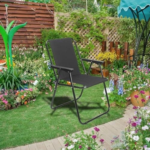 Unibos | Outdoor Deck Chair Garden Patio Folding Camping Picnic Beach BBQ Party Outdoor Black Chair (1 Black Chair) — view 2