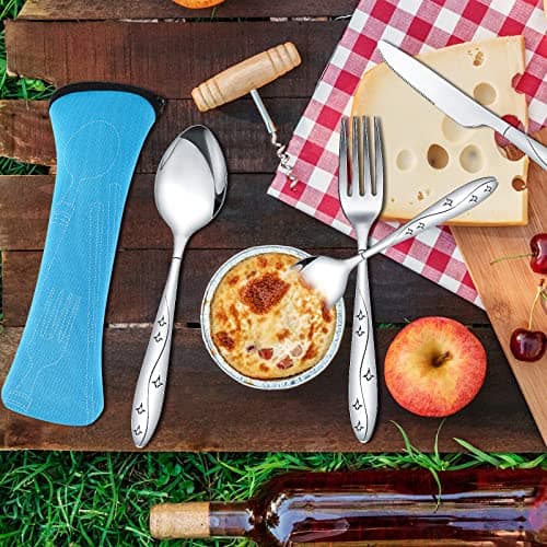 4 Pcs Cutlery Set, Camping Utensil Set, Knife and Fork Flatware Set — view 4