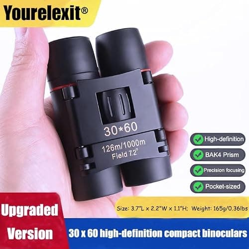 30X60 Mini Binoculars with Case & Strap, Compact Small Pocket Travel Binocular for Bird Watching Concert Theater Opera, High Power Optics for Cruise Ship Essentials Norway Alaska Hiking Camping Gear — view 3