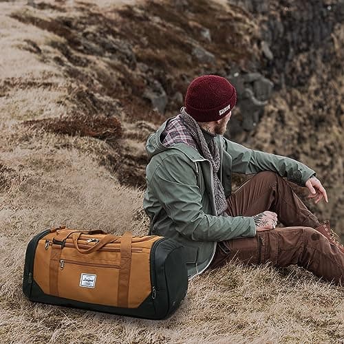 Laripwit Gym Bags for Men, 40L Medium Sports Duffle Bag with Shoe Compartment & Wet Pocket, Lightweight Duffel Bag Backpack Multipurpose Weekend Overnight Holdall Travel Bag Women, Brown — view 6