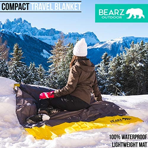 BEARZ Outdoor Travel Blanket - Pocket Sized Beach Mat, Waterproof Picnic Mat, Sandproof - Camping Gadgets & Festival Hiking Accessories (Yellow) — view 2