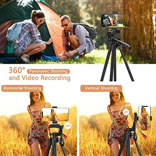 iPhone Tripod, EVERESTA Phone Tripod 54" Extendable Camera Tripod Stand with Bluetooth Remote and Cell Phone Mount Compatible with Mobile Phone/DSLR/Gopro — view 5