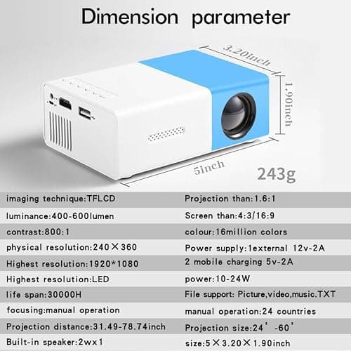 Portable Mini Wireless Projector, Mini 4K 1080P Support Art Projector LED Drawing Projectors Light Box for Tracing Draw Tracing Board Sketching Painting for Home Movie Outdoor (Blue+White) — view 2