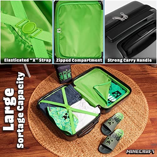 Minecraft Suitcase Kids Teens Creeper Hard Shell Luggage Travel Case 4 Wheels Handle Travel Essentials Holiday School Trips (Grey, S/L49cm x W33cm - 30L) — view 6