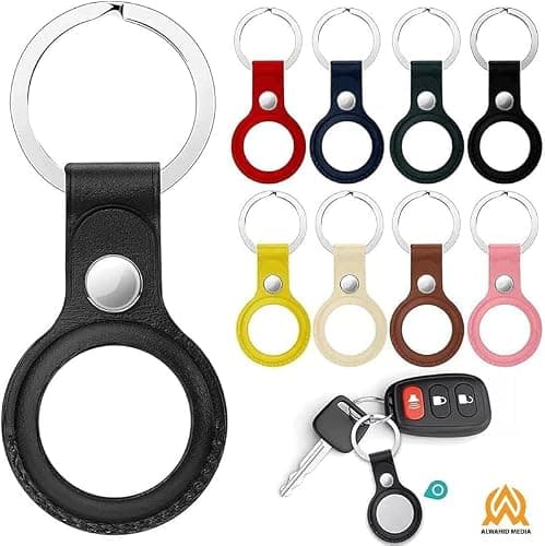 Leather AirTag Keyring Case For Apple Airtag Holder Protective Leather Case Tracker Cover with Holder Airtag Key Ring Compatible with Apple New AirTag Dog Collar — view 5