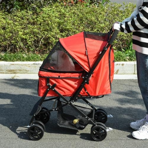 PawHut Dog Stroller with Reversible Handle for Small Dogs Red — view 2