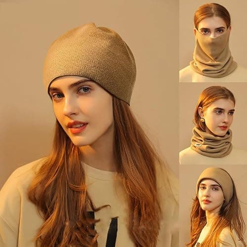 BSLVWG Winter Multifunctional Neck Warmer Fleece Lined Scarf Fleece Thicken Windproof and Dust Skiing Circle Lining Knit Infin for Mens Womens (Caramel) — view 5
