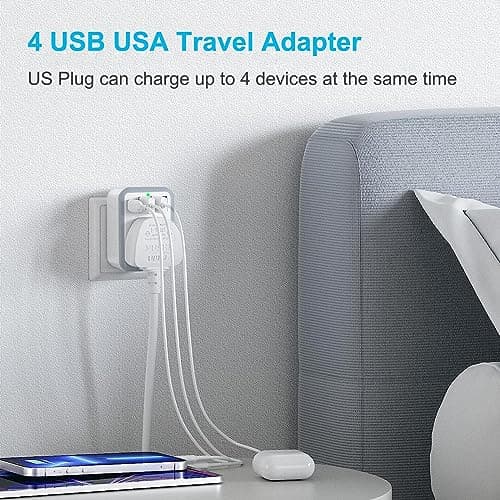 Loydia UK to US Plug Adaptor, 2 pack USA Travel Adapter with 3 USB &1 USB C Ports, 5 in 1 US Plug Adapter from UK to USA, Canada, Thailand, Mexico, Colombia (Type B) — view 4