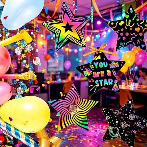 Scratch Art Party Bag Fillers, Rainbow Scratch Paper Creative Activities, Star-Shaped Scratch Cards with Bamboo Stylus, 48-Piece Set for Classroom Projects and Travel Entertainment — view 6