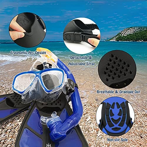 Kids Snorkeling Set with Fins Anti Leak Snorkeling Gear for Kids with Adjustable Flippers, Youth Junior Full Dry Snorkel Set Swimming Goggles with Nose Cover Diving Mask Scuba with Bag, 5-14 Yrs — view 4