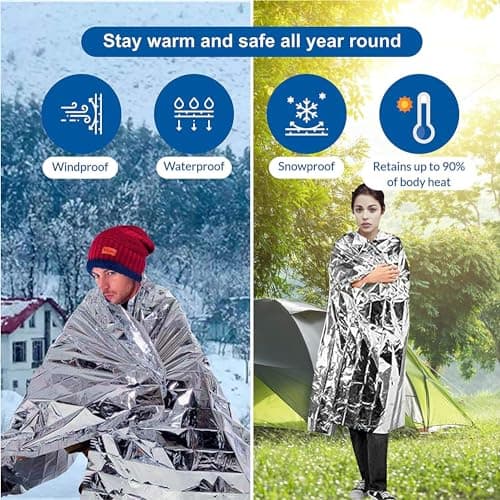 MIXIAO Emergency Foil Blanket (Pack of 15), Survival Thermal Mylar Blankets — view 3