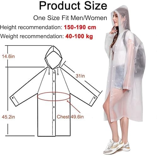 Cosowe Rain Poncho Raincoats for Adults, 2 Pack Reusable Emergency Rain Coat Jacket with Hood, Rain Cover Poncho for Men Women, White — view 2
