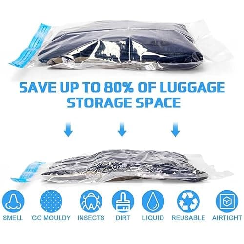 Compression Bags for Travel, 15-Pack Vacuum Storage Bags (5S/5M/5L) Roll-Up Space Saver Bags, No Need For Vacuum Machine Or Pump, Reusable Vacuum Travel Storage Bag — view 2