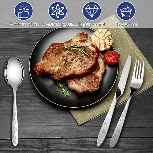 Vicloon 5PCS Camping Cutlery Set, Stainless Steel Flatware Camping Utensil Set with Portable Pouch Case, Outdoor Travel Picnic Office Lunch Cultery for Picnic School Knife Fork Spoon (Dark Blue) — view 4