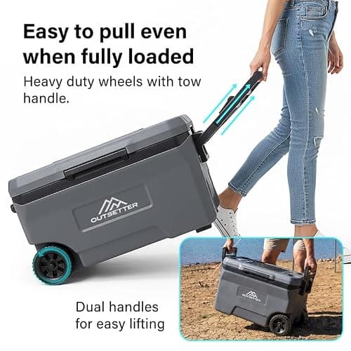 47L Cool Box with Ice Block | Heavy-Duty Insulated Hard Cooler | Keeps Ice for up to 4 Days | 2 Cup Holders| with handles & wheeles | Full foam insulation | Hard Cooler for Travel, Car,Camping — view 3