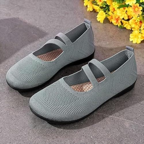 Women's Casual Knitted Mary Jane Flats Shoes, Comfortable Breathable Mesh Walking Ballet Shoes, Lightweight Breathable Slip-On Walking Shoes for DailyWeddings Travel Casual (Green,4) — view 3