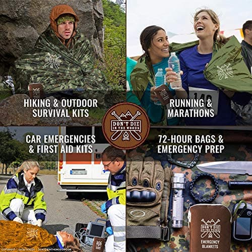 Don't Die In The Woods - Freakin’ Huge Emergency Blankets [4-Pack] Extra-Large Thermal Mylar Space Blankets with Ripstop Nylon Stuff Sacks + Carabiner Zipper Pack [Woodland Camo] — view 5