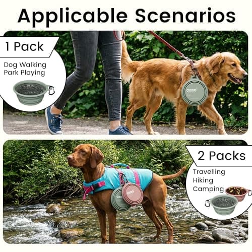 OHMO Large Collapsible Dog Bowl with Steel Ring, 800ml, Light Green — view 6