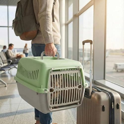 URBNLIVING Transportini Pet Carrier Travel Crate for Cats & Small Dogs | Portable Lightweight Cage with Ventilation | Pastel Design - Large - Green — view 3