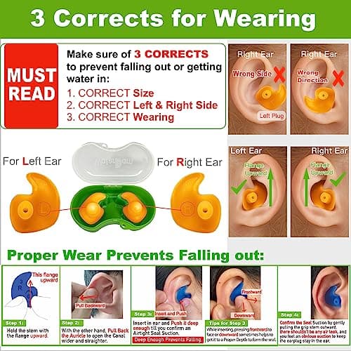 WaterDam Swimming Ear Plugs Great Waterproof Ultra Comfy Earplugs Prevent Swimmer's Ear (Size 1+1: Toddlers & ExtraSmall Ear Teens&Women(Blue Orange)) — view 6