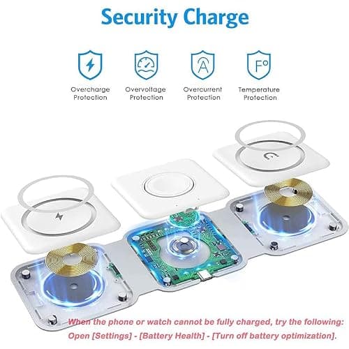 Orco 3-in-1 Magnetic Wireless Charger - Foldable Travel Charging Station for iPhone 16/15/14/13/12 Pro Max, Apple Watch Ultra/10/9/8 & AirPods Pro 2-15W Fast Charging Stand & Portable Dock - White — view 6