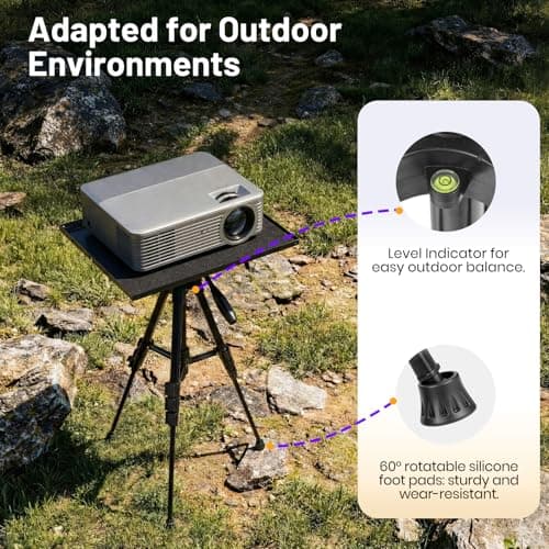 CAHAYA Heavy Duty Projector Stand - Max Load 20kg Adjustable Laptop Tripod with Tray 40.3-118.5cm Portable DJ Equipment Mount 360° Rotation Level & Adaptive Feet for Outdoor Movie、Office、Studio — view 6