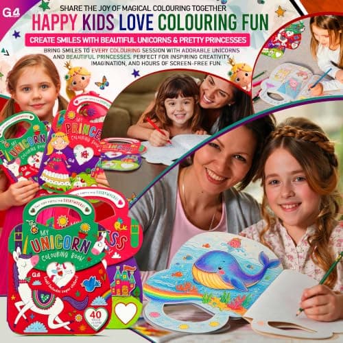G4GADGET Colouring Books Set of 2 with Stickers | Princess & Unicorn | 80 Pages to Colour | Magical Colouring & Activity Books | Unicorn & Princess Colouring Book Set — view 6