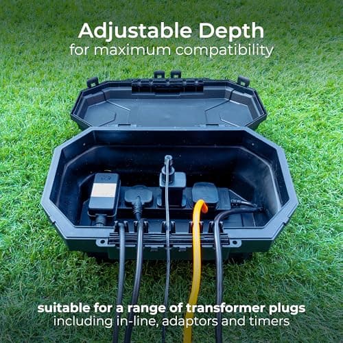 Masterplug Collapsible Electrical Connection Box, Cable Enclosure with 4 Plug Socket 8m Extension Lead, Weatherproof, Outdoor, H154mm x W376mm x D230mm, Black, IP54, WBCBBFG8B — view 3