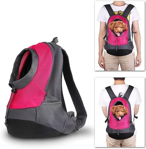 NHSUNRAY Pet Backpack Carrier for Small Dog Cat Puppy (8lb Max) On-the-Go Travel Pet Front Back bag Breathable Soft Mesh Pup Pack (Rose) — view 4