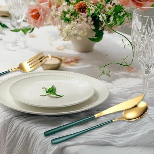 AARAINBOW Stainless Steel Silverware Set for 1, Reusable Knife Fork Spoon Set with Case, 3 Pcs Flatware Set for Travel Work, Lunchbox Cutlery Set (Green Gold) — view 4